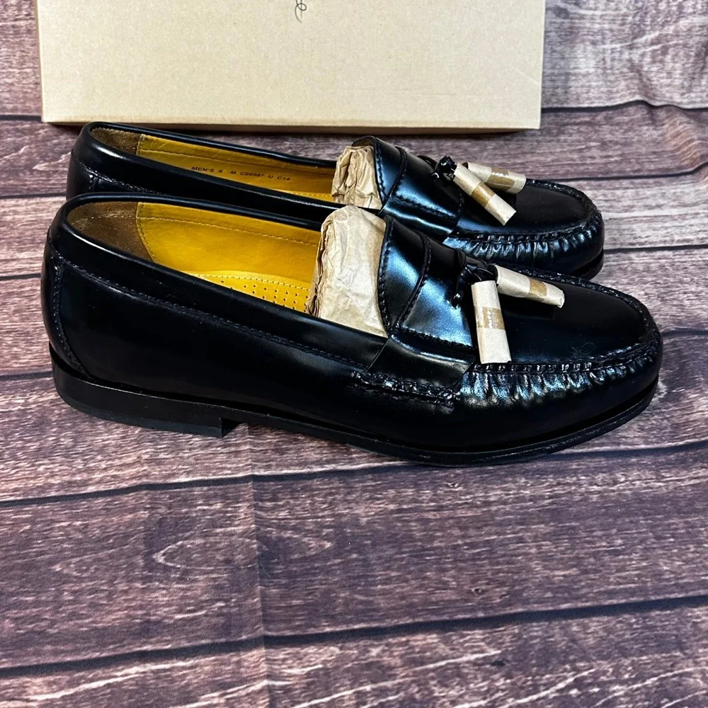 Cole Haan NikeAir Mens Black Leather Pinch Tassel Loafers C06587 Size 9 M NEW